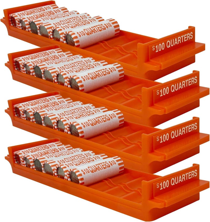 Nadex Heavy Duty Quarter Coin Trays with Wrappers - Holds Up to $100 in Quarters Per Tray – Stackable Organizer for Coin Rolls and Loose Change - for Retail, Business, Personal Use - 4 Quarter Trays - Image 1